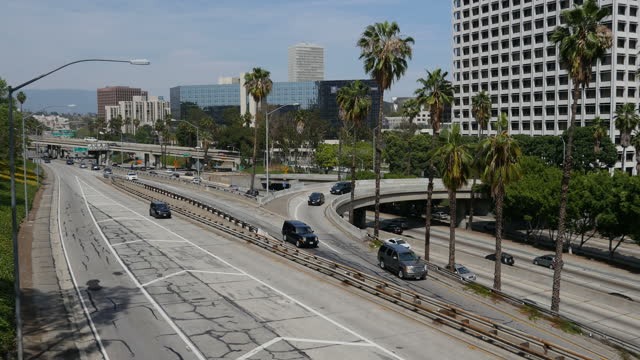 Freeway Traffic In Los Angeles Downtown