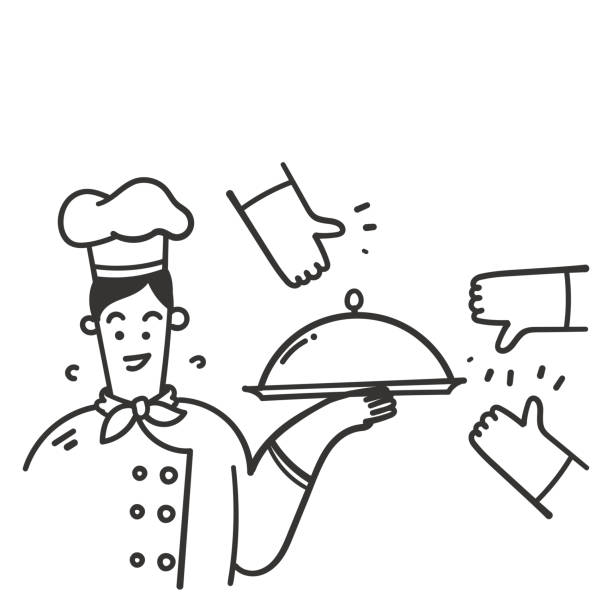 handgezeichnetes doodle essen kulinarisch mag oder mag keine illustration - doodle thumbs up decisions sketch stock-grafiken, -clipart, -cartoons und -symbole