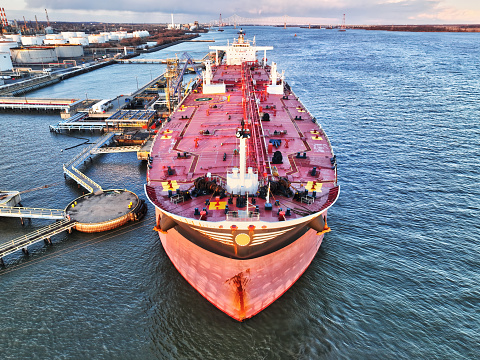 Aerial View of Oil Tanker on Delaware River Philadelphia Pennsylvania