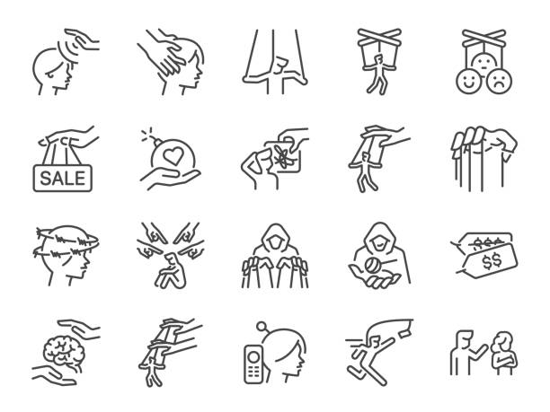 stockillustraties, clipart, cartoons en iconen met manipulation icon set. it included icons such as emotional, manipulator, dark psychology, psychological, gaslighting, puppet, and more. - beeldmanipulatie