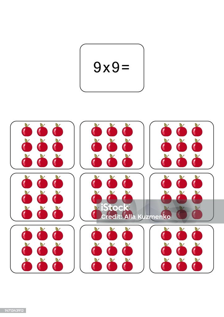 Multiplication 9 Multiplication Table Of 9 Maths Card With An Example Drawing ...