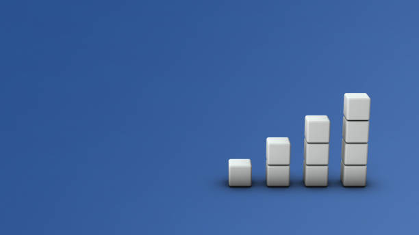 istock Stacked white blocks. upward-sloping graph. prosperity and expectations. An abstract concept representing growth and booming. 3D rendering. cool blue background. 1471344086
