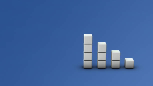 istock Stacked white blocks. downward-sloping graph. depression and anxiety. Abstract concept representing decline and deterioration. 3D rendering. cool blue background. 1471344112