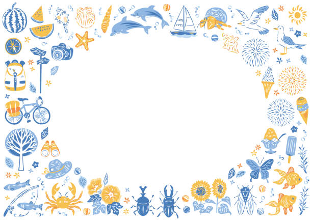 Summer illustration frame Summer illustration frame / vector illustration hermit crab stock illustrations