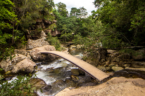 This small bridge, on the trail towards the cascades, was built and named in honour of a visit from the British Royal Family. The Drakensberg Mountains formed due to the combination of the Jurassic period large flood basalt during the break-up of the Gondwana Supercontinent and erosion from the later uplift of the African Continent.