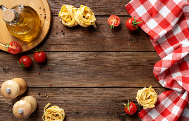 Wooden Kitchen table with ingredients