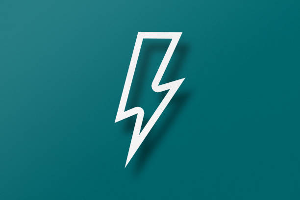 istock Paper cut lightning shape, lightning with light and shadow. placed on a green paper background 1471356186