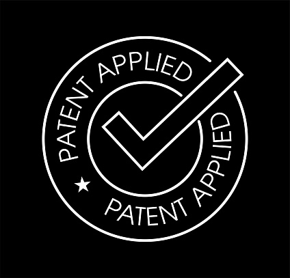 patent applied vector icon isolated on black background, white in color