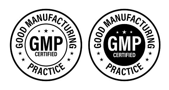 GMP certified, good manufacturing practice vector icon, black in color