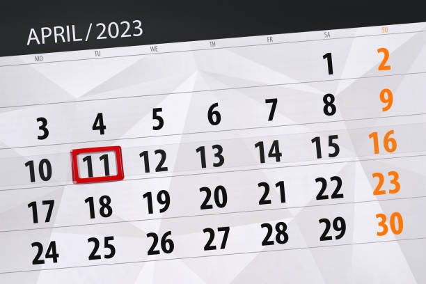 istock Calendar 2023, deadline, day, month, page, organizer, date, april, tuesday, number 11 1471361812