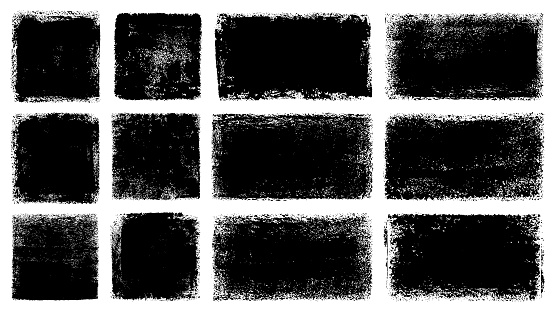 Set of grunge backgrounds. Rectangles and squares. Paint roller strokes. Isolated design elements on white background
