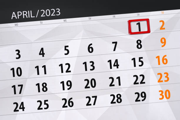 istock Calendar 2023, deadline, day, month, page, organizer, date, april, saturday, number 1 1471361936