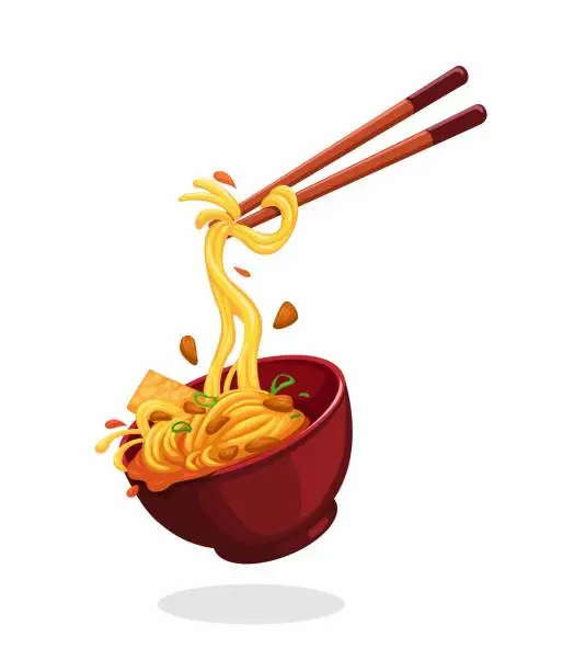 Vector illustration of Chicken noodle food bowl and chopstick symbol cartoon illustration vector