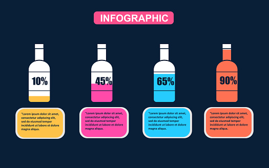 wine bottle infographic with percentage fill for presentation 4 options or steps. vector illustration.