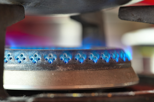 Gas stove flame close-up