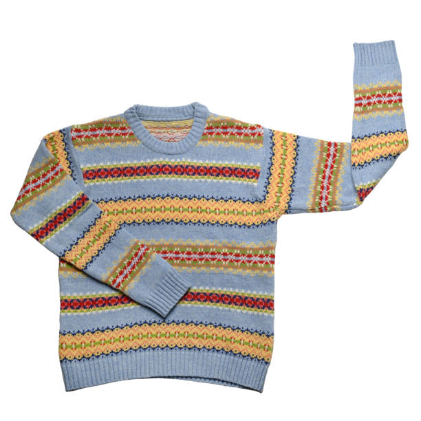 Multicolored warm sweater Multicolored warm sweater isolated on white background cardigan sweater stock pictures, royalty-free photos & images