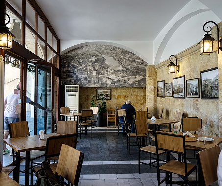 Tbilisi, Georgia - Sep 25, 2018. Interior of local restaurant at downtown of Tbilisi, Georgia.