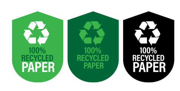100% recycled paper vector icon set 100% recycled paper vector icon set, green in color recycled material stock illustrations