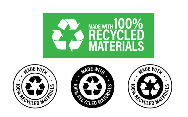 'made with 100% recycled materials' vector icon set 'made with 100% recycled materials' vector icon set. recycle abstract recycled material stock illustrations