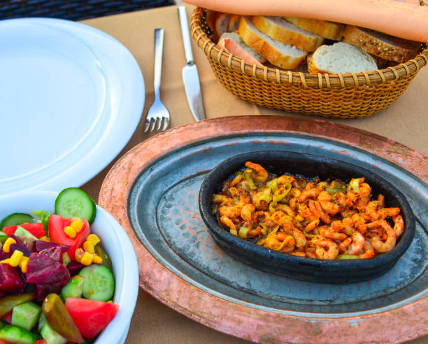 istock Bread with seafood and salad for dinner 1471370589