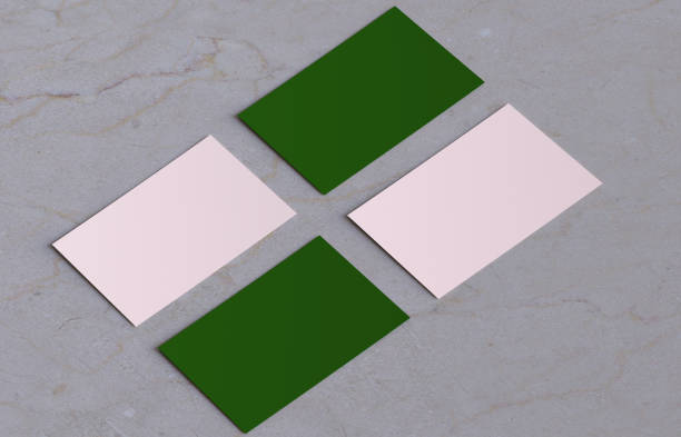 Green and pink business cards mockup on marble background