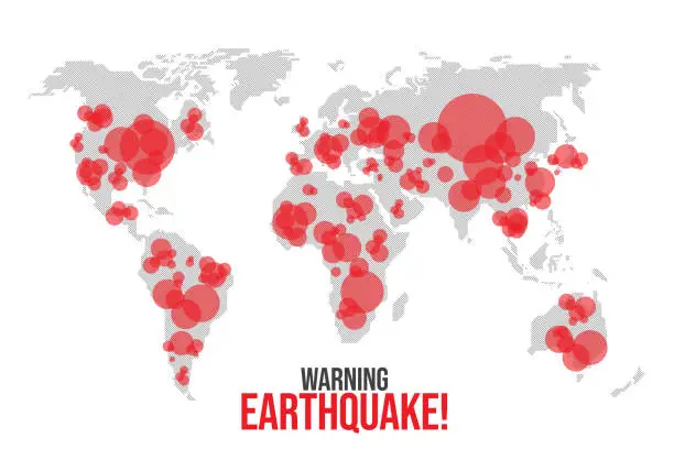 Vector illustration of World Map. Earthquake. Earthquake Wave with Circle Vibration,design for education,science and news,Vector Illustration. Stock illustration