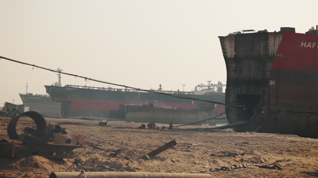 The demolishing ships on the beach in Gadani breaking yard in Pakistan