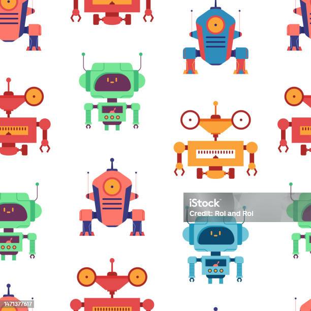Pattern Robotics Graphics Robot Seamless Pattern Vector Cartoon Background Stock Illustration ...