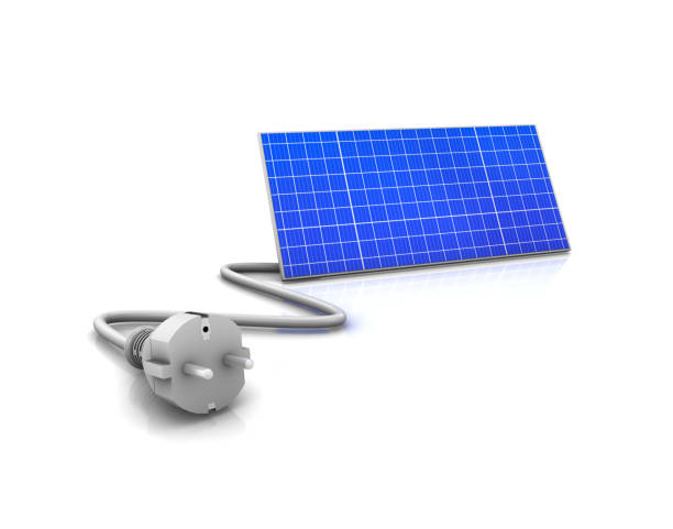 pannelli solari energia rinnovabile spina elettrica - electric plug connection separation power cable foto e immagini stock