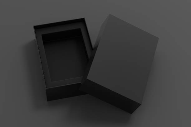 istock Open black box packaging mockup on gray background. Template for your design 1471384647