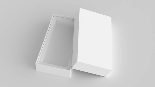 Long open box packaging mockup on white background. Template for your design. 3d illustration
