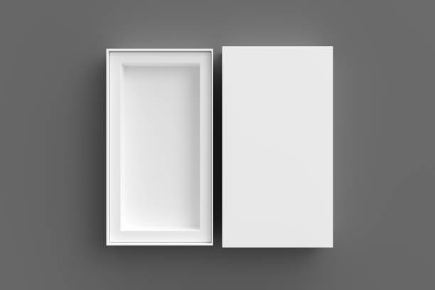 istock Long open box packaging mockup on gray background. Template for your design. 3d illustration 1471385600