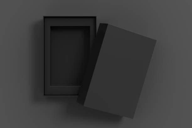 istock Open black box packaging mockup on gray background. Template for your design 1471385759