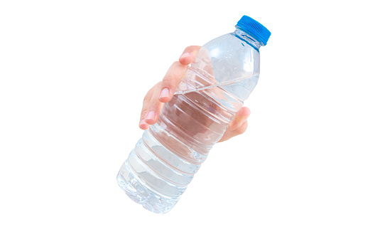 woman hand holding water bottle stock photo