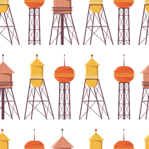 Vector illustration of Water towers vector cartoon seamless pattern background for wallpaper, wrapping, packing, and backdrop.