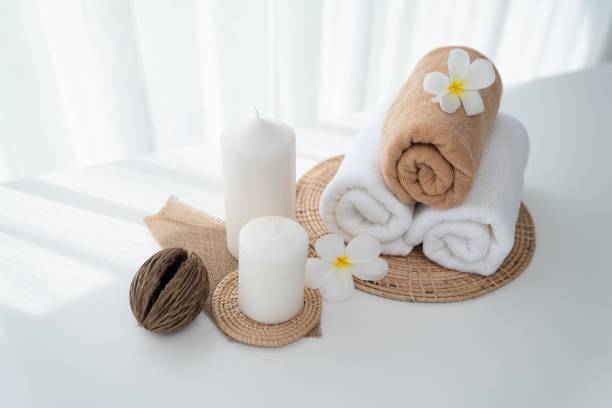 istock Spa accessory composition set in day spa hotel , beauty wellness center 1471394439