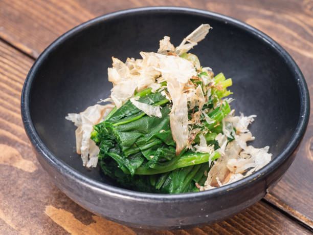 istock A dish of boiled spinach. Topped with dried bonito. 1471399921