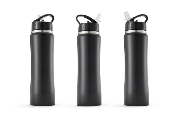 istock Matte Black Water Bottle With Lid And Handle Isolated On White Background,Collage 1471403857