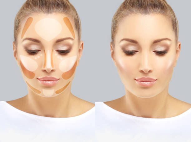 Contouring.Make up woman face.Foundation on white background Contouring.Make up woman face.Foundation on white background Contouring is a makeup stock pictures, royalty-free photos & images