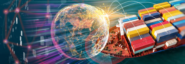 istock Global Logistics international delivery concept, World map logistic and supply chain network distribution container Ship running for export import to customs ocean concept technology transportation , customs clearance 1471407179