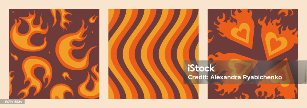 Retro Fire Pattern Fire Pattern 230323 Stock Illustration - Download Image Now - Flame ...