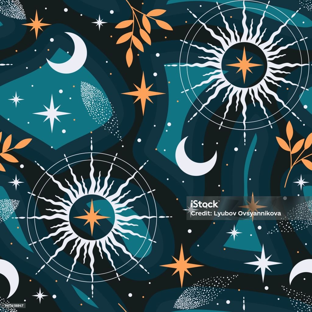 Star Pattern Magic Seamless Magic Pattern With Sun Moon Clouds Stars Stock Illustration ...