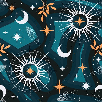 Star Pattern Magic Seamless Magic Pattern With Sun Moon Clouds Stars Stock Illustration ...