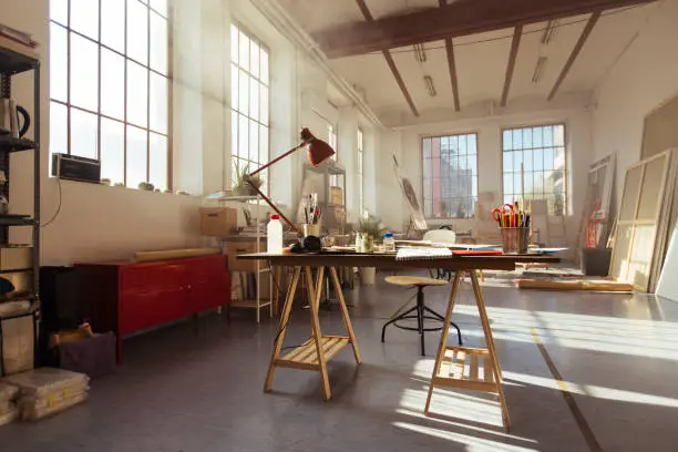 Beautiful art studio with lots of windows and natural lighting