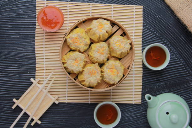 istock Top View Dimsum Siomay on Black Background 1471420881