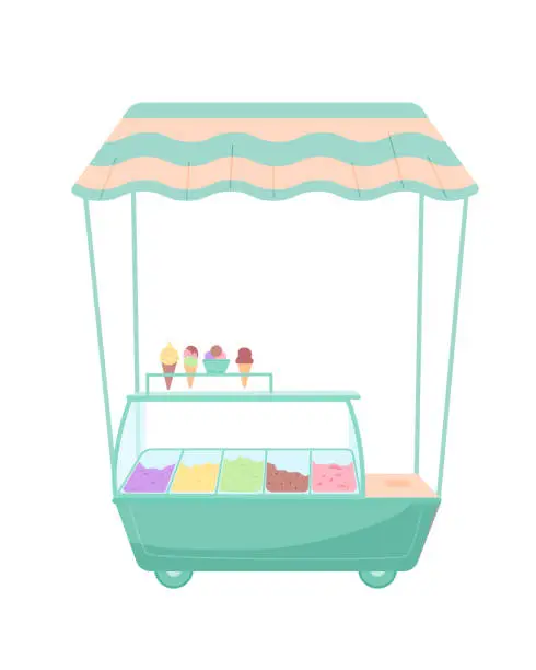 Vector illustration of Ice cream counter on the wheels