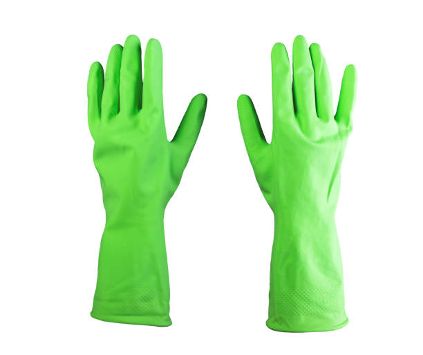 istock Cleaners green rubber gloves isolated on white background 1471422767