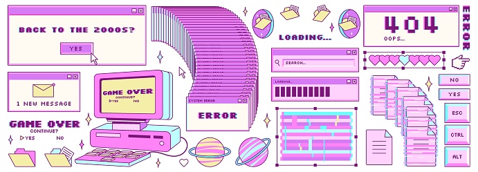 2000s Computer Stickers Big Sticker Set In Trendy Y2k Style Old Computer Aestethic Retro Pc ...