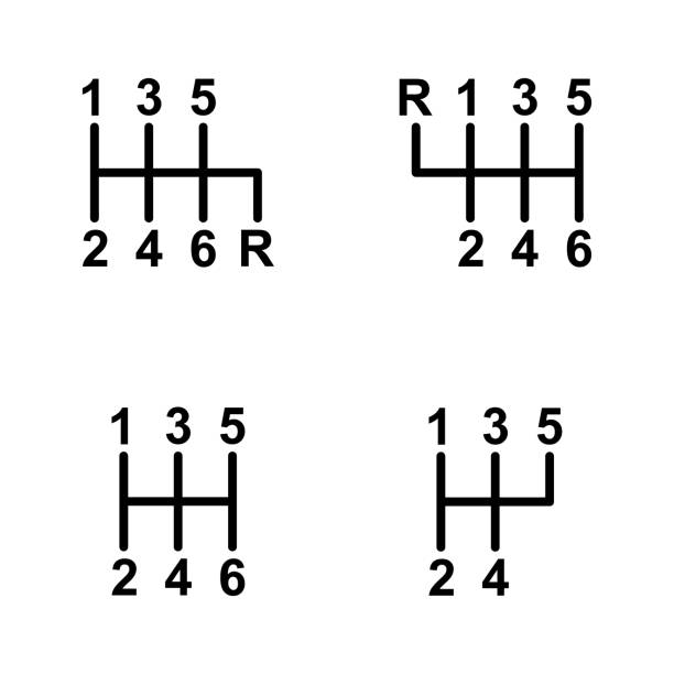 illustrations, cliparts, dessins animés et icônes de ensemble de l’icône du levier de vitesses manuel de la voiture, équipement d’illustration vectorielle de la technologie des engrenages du véhicule - gearshift handle isolated objects car