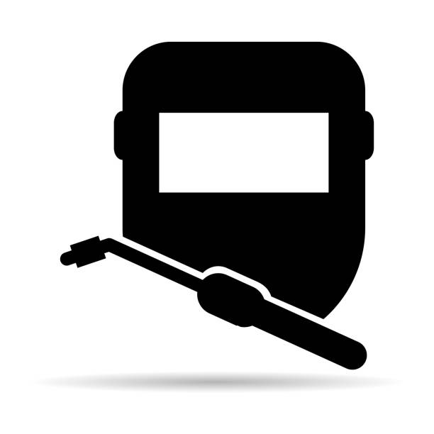 ilustrações de stock, clip art, desenhos animados e ícones de welding technology icon shadow, metal tool equipment symbol, safe weld vector illustration - soldar